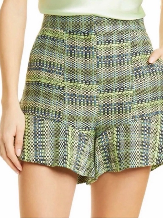 cinq a sept Pants - Textured Green Plaid Ruffle Hem Shorts